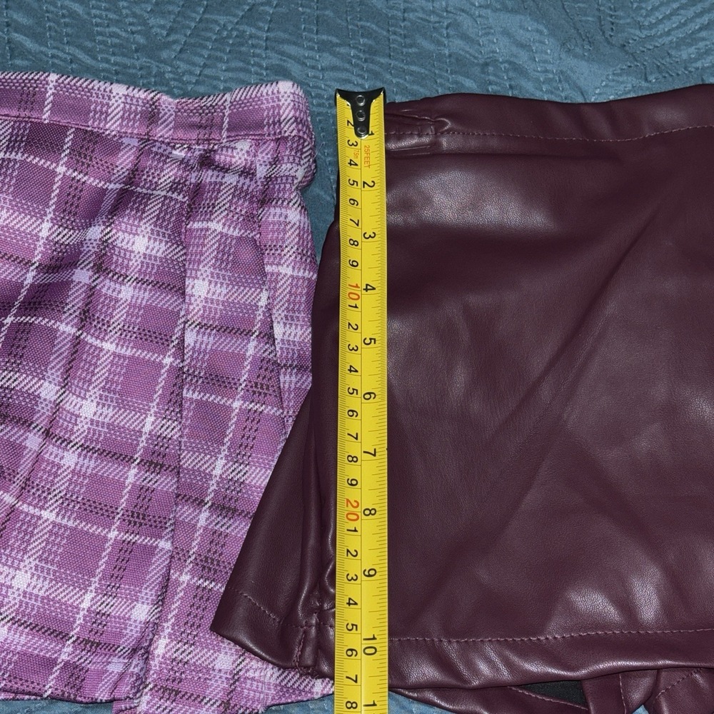 Vince Camuto 2 Girls Skirt Set Sz 7 Pleated Purple Plaid & Plum Faux Leather NEW - Picture 8 of 11